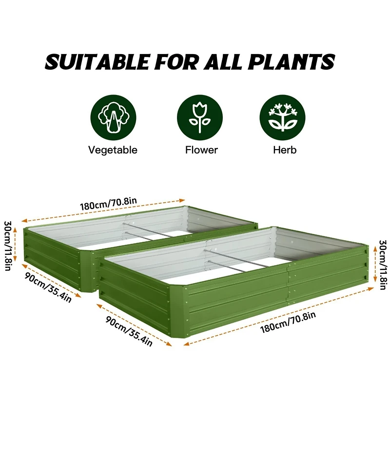 Streamdale Furniture Metal Garden Bed 6x3x1 ft (2 Pack) - Green