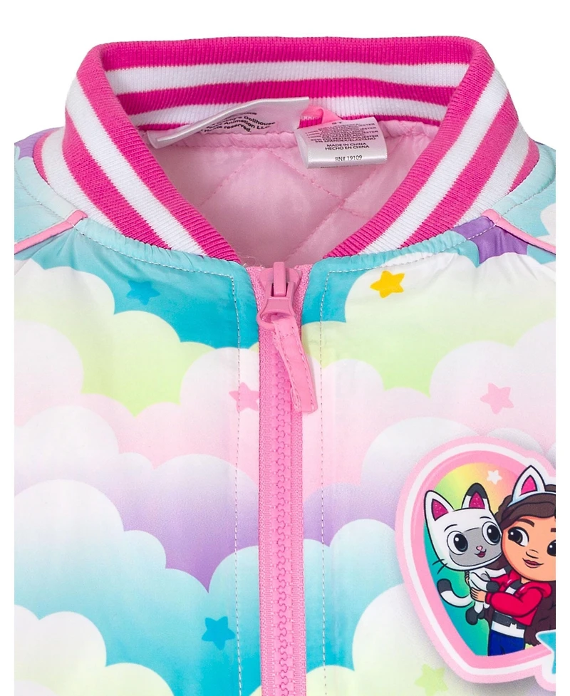 Gabby's Dollhouse Dreamworks Girls Varsity Zip Up Bomber Jacket Toddler to Big Kid