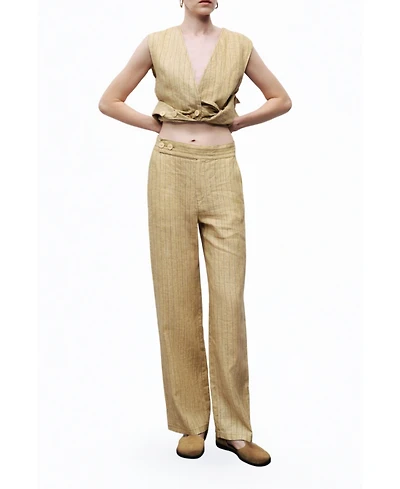 Nocturne Women's Linen Striped High-Waist Pants