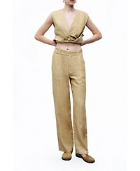 Nocturne Women's Linen Striped High-Waist Pants