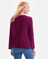 Style & Co Petite Placed Sequin Puff-Shoulder Long-Sleeve Top, Macy's Exclusive