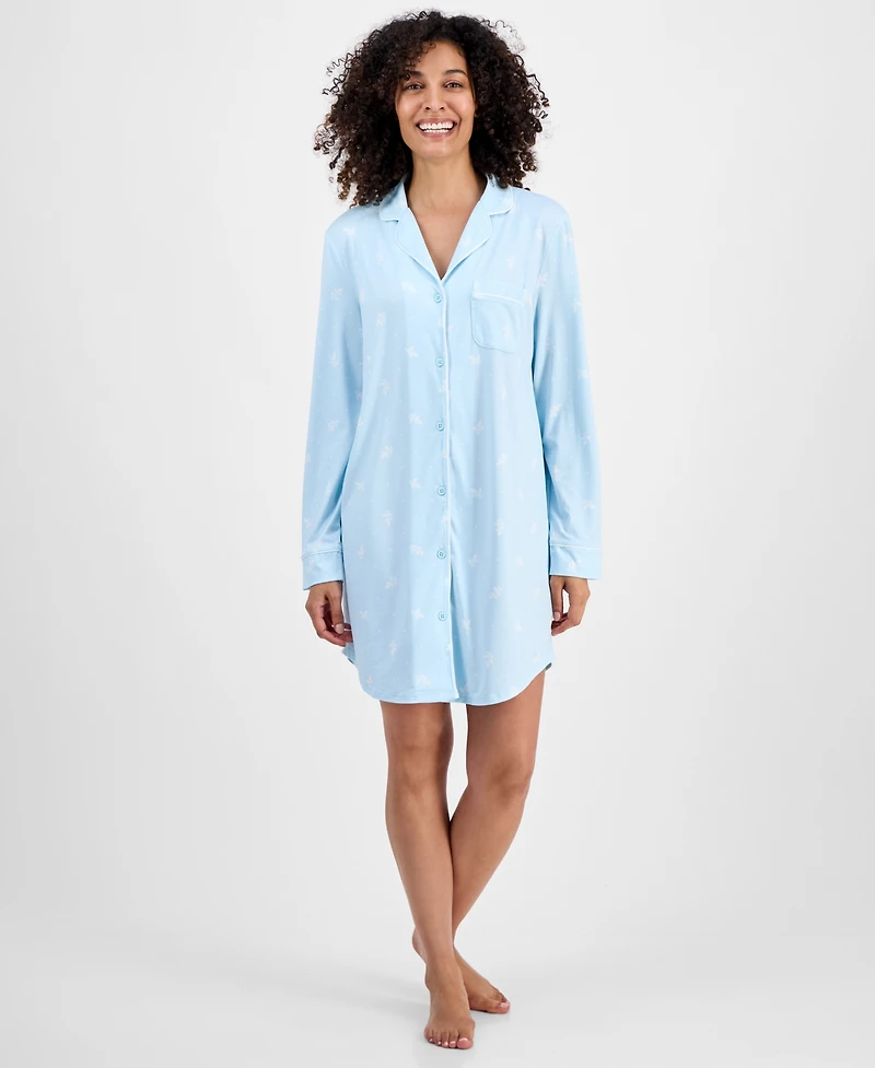 Charter Club Women's Jersey Printed Long Sleeve Sleepshirt