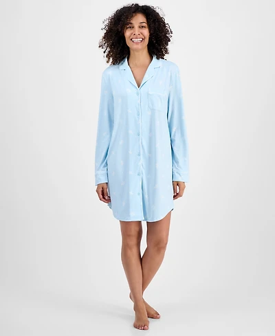 Charter Club Women's Jersey Printed Long Sleeve Sleepshirt