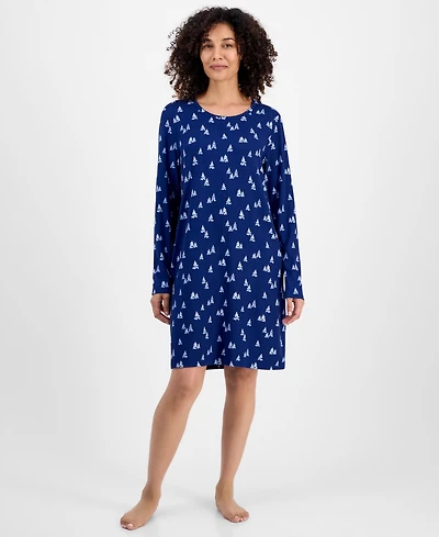 Charter Club Women's Jersey Printed Long Sleeve Sleepshirt