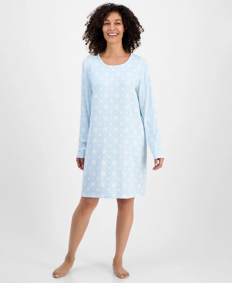 Charter Club Women's Jersey Printed Long Sleeve Sleepshirt