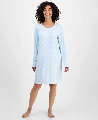 Charter Club Women's Jersey Printed Long Sleeve Sleepshirt