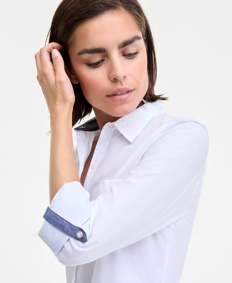 Tommy Hilfiger Women's Cotton Roll-Tab Button-Up Shirt