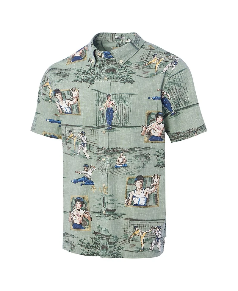Reyn Spooner Men's Bruce Lee Green Hollywood Icons Little Dragon Button-Down Shirt