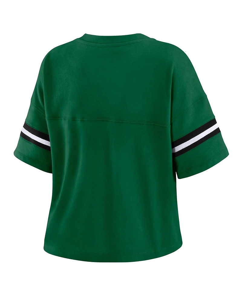 Wear by Erin Andrews Women's Hunter Green Milwaukee Bucks Color Block Boxy V-Neck T-Shirt