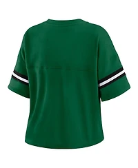 Wear by Erin Andrews Women's Hunter Green Milwaukee Bucks Color Block Boxy V-Neck T-Shirt