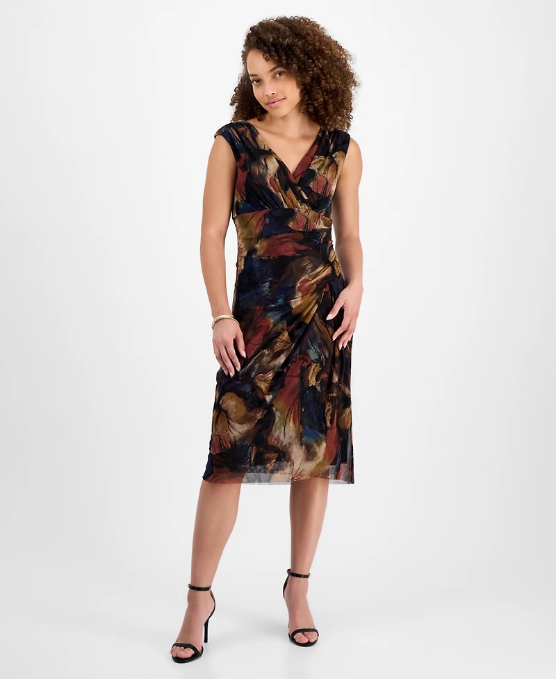 Connected Petite Printed V-Neck Sleeveless Dress