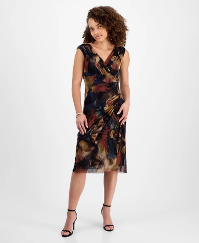 Connected Petite Printed V-Neck Sleeveless Dress