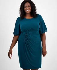 Connected Plus Draped Flutter-Sleeve Sheath Dress