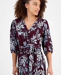 Connected Petite Printed Wrap Midi Dress