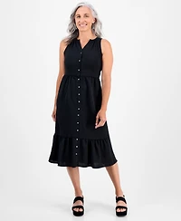 Style & Co Petite Button-Front Sleeveless Midi Dress, Macy's Exclusive