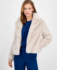 Anne Klein Petite Notch-Collar Crop Faux-Fur Jacket