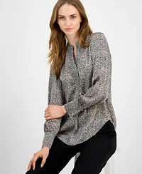 Anne Klein Women's Printed V-Neck Long-Sleeve Blouse