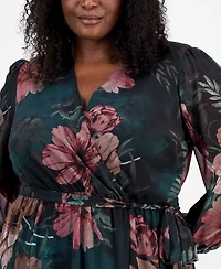 Robbie Bee Plus Floral-Print Faux-Wrap Dress