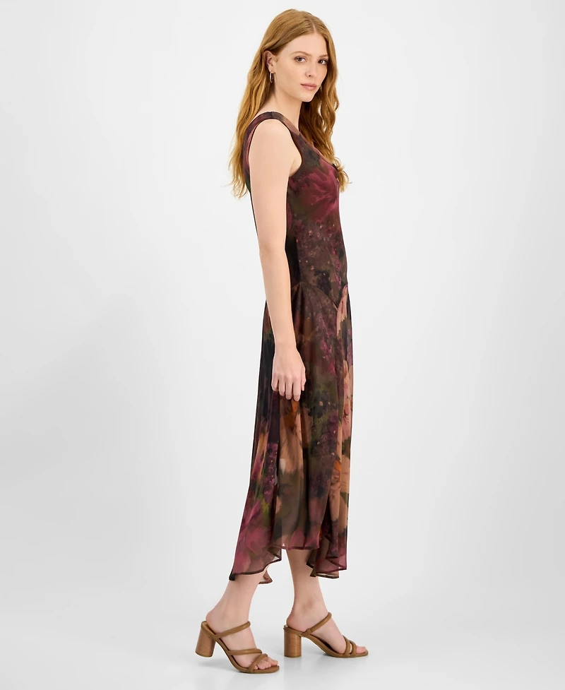 Robbie Bee Petite Printed Cowlneck High-Low Midi Dress