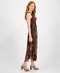 Robbie Bee Petite Printed Cowlneck High-Low Midi Dress