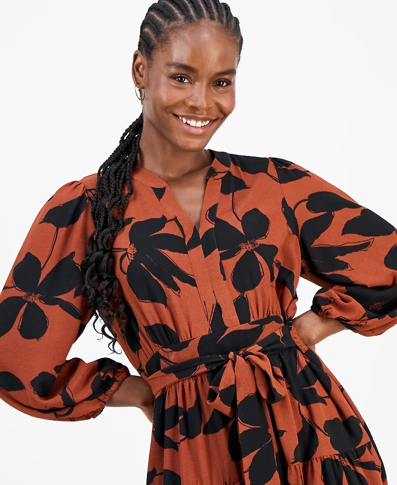 Robbie Bee Petite Floral-Print Tiered Midi Dress