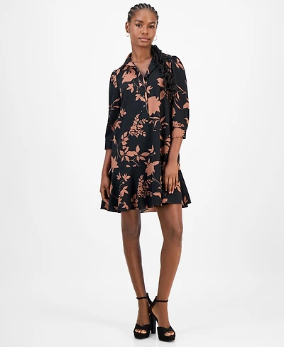 Robbie Bee Petite Printed Button-Front Shift Dress