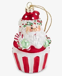 Holiday Lane Sugar Plum Glass Santa Cupcake Ornament, Macy's Exclusive