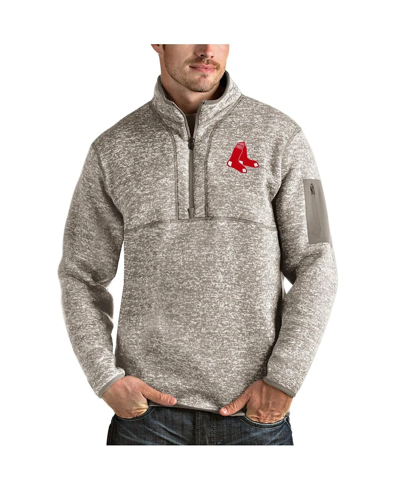 Antigua Men's Oatmeal Boston Red Sox Fortune Quarter-Zip Pullover Jacket