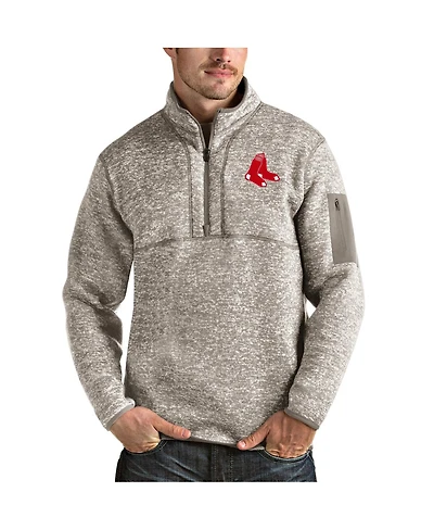 Antigua Men's Oatmeal Boston Red Sox Fortune Quarter-Zip Pullover Jacket