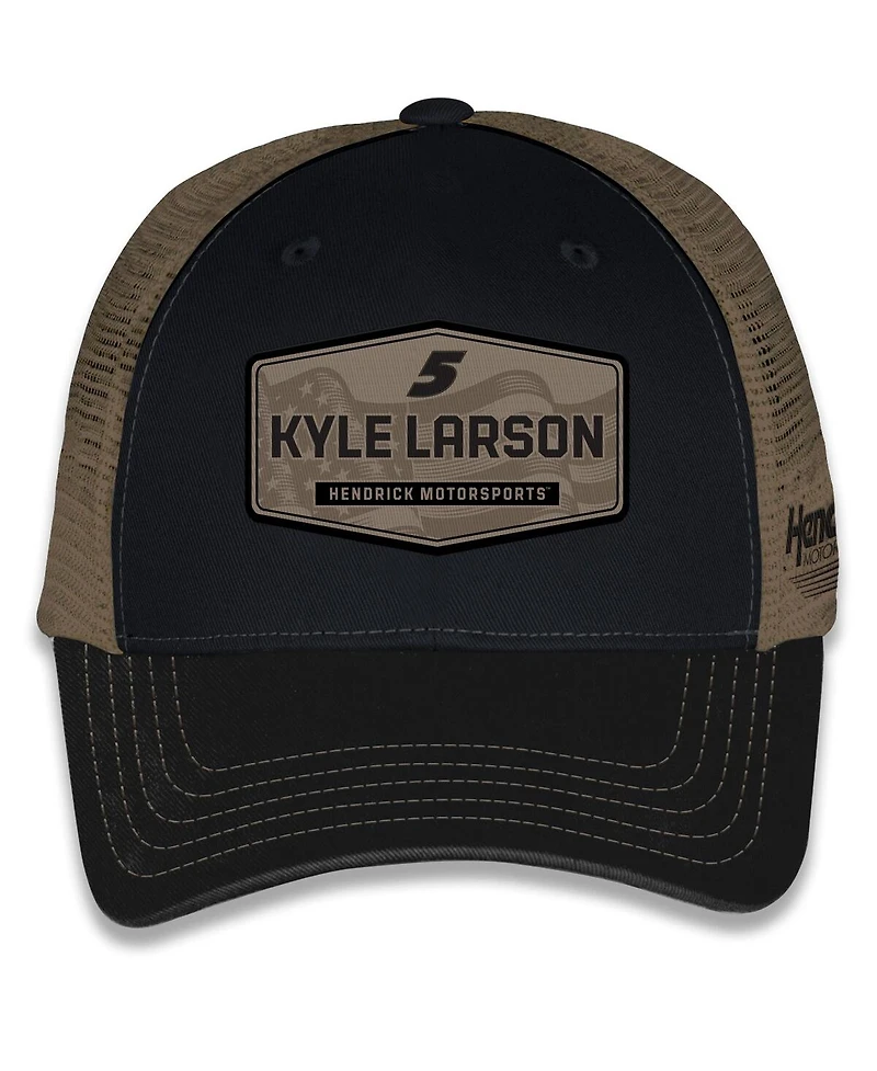Checkered Flag Sports Men's and Women's Black Kyle Larson Flag Trucker Adjustable Hat