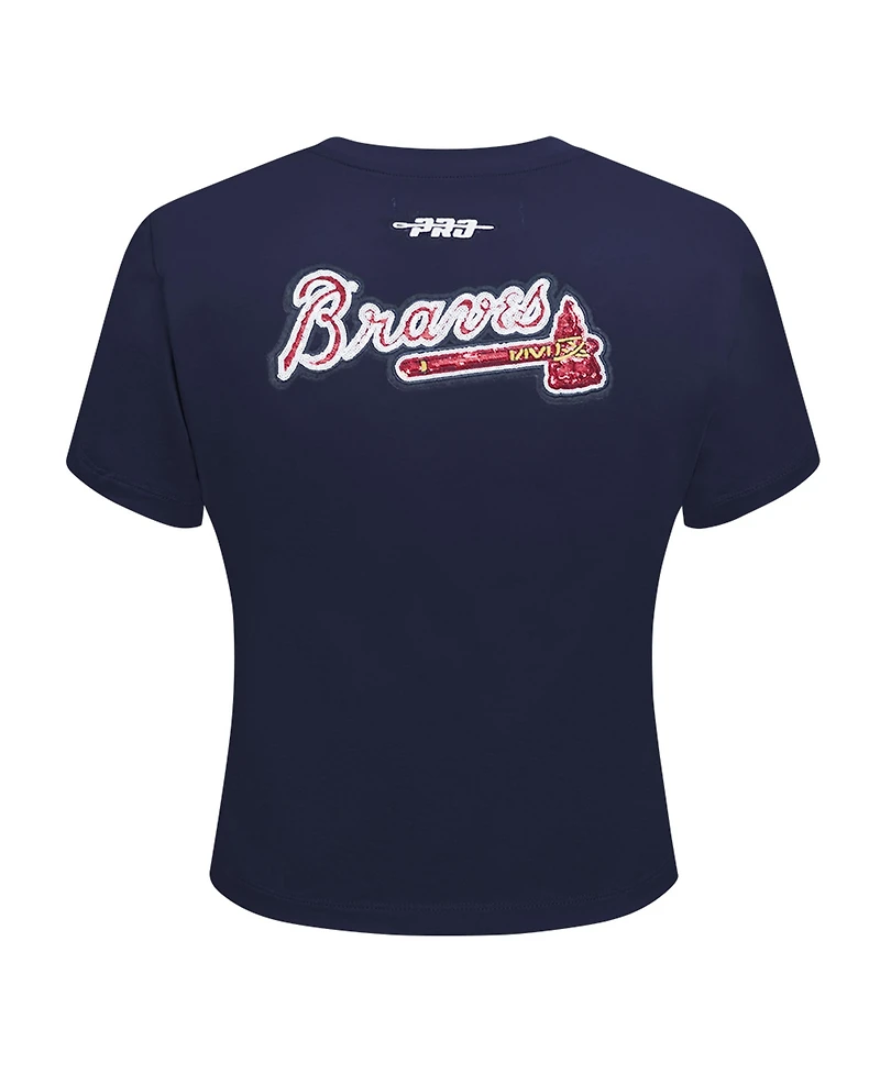 Pro Standard Women's Navy Atlanta Braves Game Day Classics Baby Doll Cropped T-Shirt