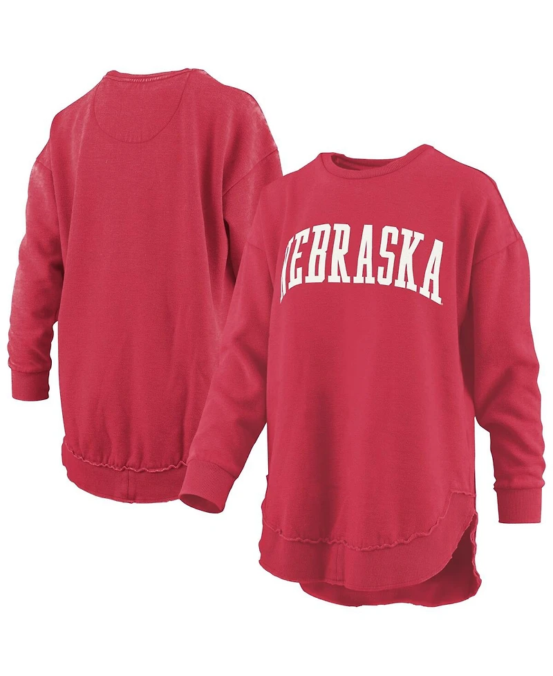 Pressbox Women's Scarlet Nebraska Huskers Melange Poncho Vintage Fleece Long Sleeve Pullover Sweatshirt