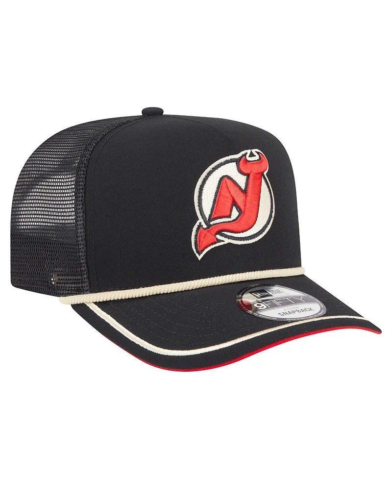 New Era Men's Black New Jersey Devils Vintage Team Rope A-Frame 9FIFTY Snapback Hat