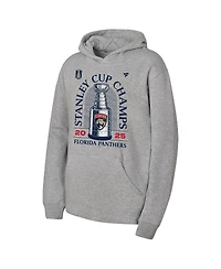 Fanatics Big Boys and Girls Heather Gray Florida Panthers 2025 Stanley Cup Champions Locker Room Pullover Hoodie