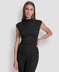 Dkny Women's Mock-Neck Sleeveless Side-ruched Knit Top, Regular & Petite