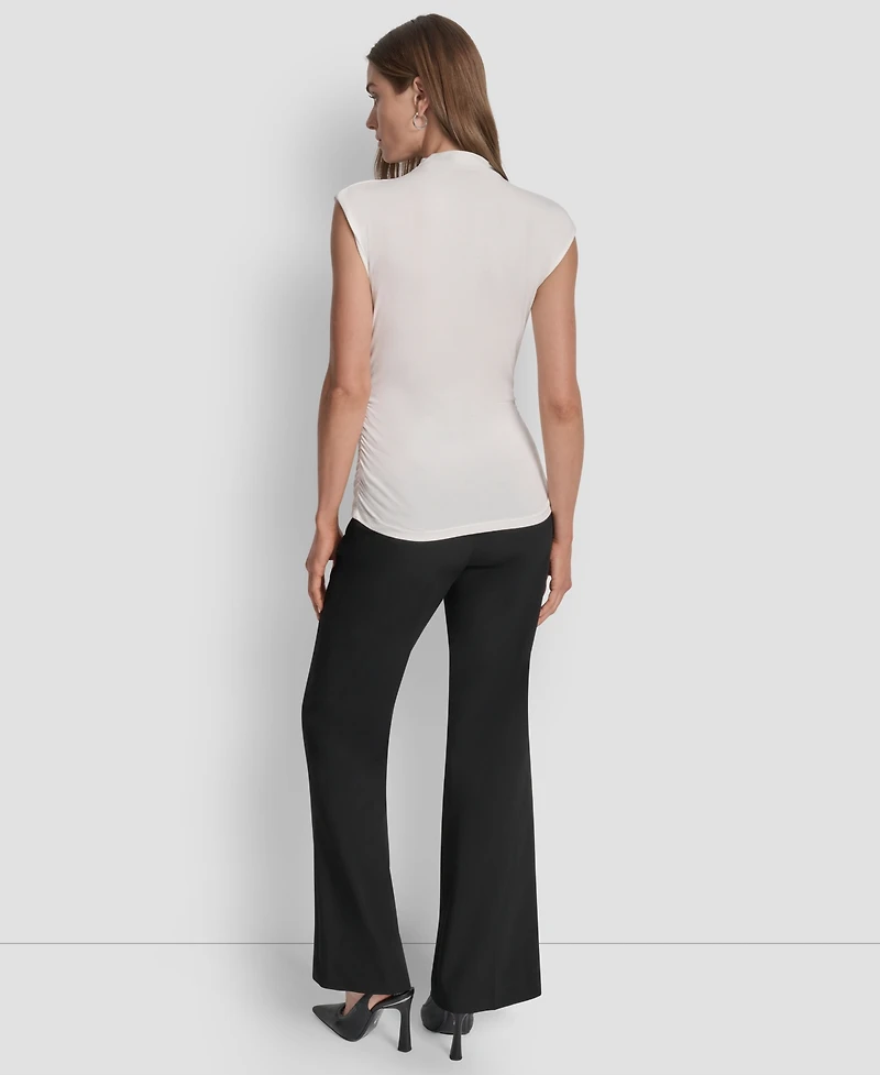 Dkny Women's Mock-Neck Sleeveless Side-ruched Knit Top, Regular & Petite