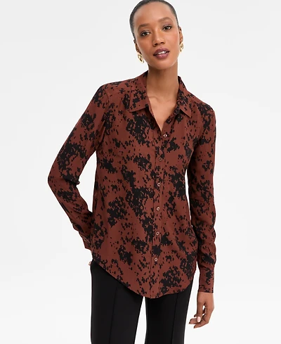 I.n.c. International Concepts Women's Printed Button-Front Shirt, Macy's Exclusive