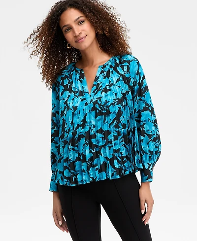 I.n.c. International Concepts Women's Pleated V-Neck Blouse, Macy's Exclusive