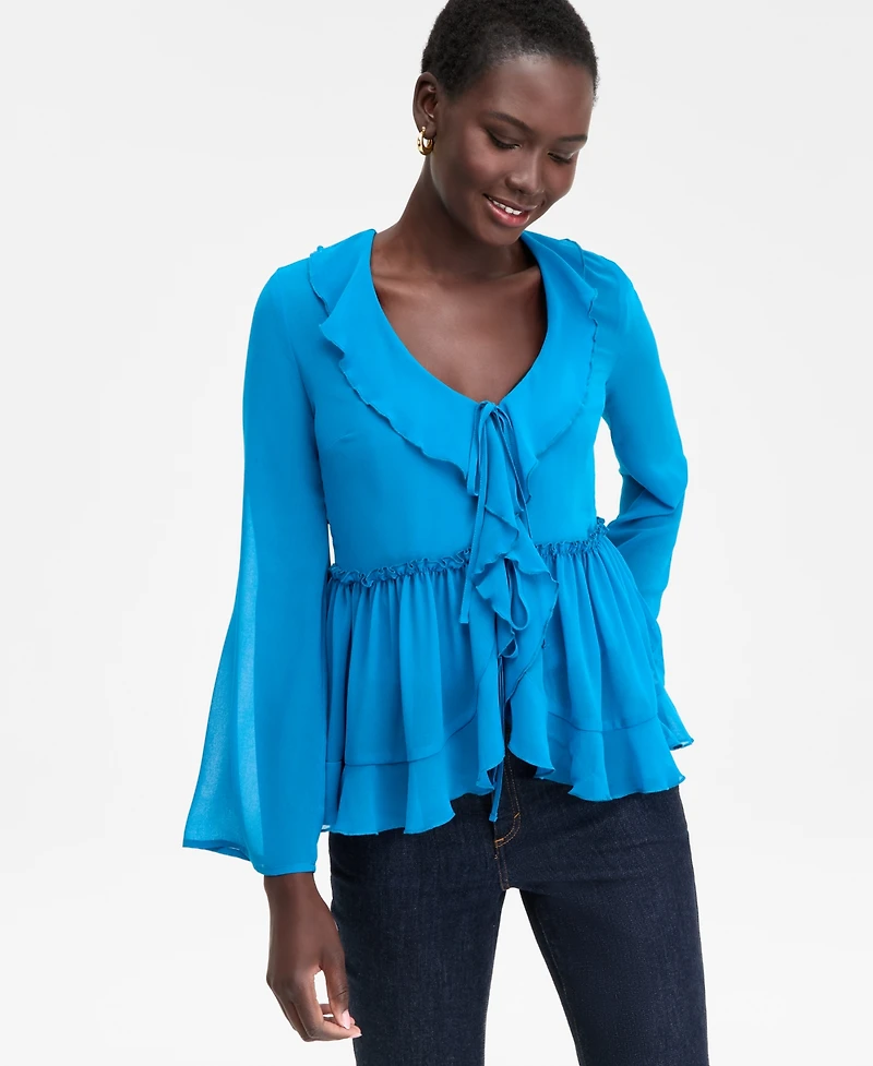 I.n.c. International Concepts Women's Printed Ruffle-Collar Top, Macy's Exclusive