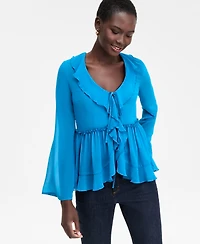 I.n.c. International Concepts Women's Printed Ruffle-Collar Top, Macy's Exclusive