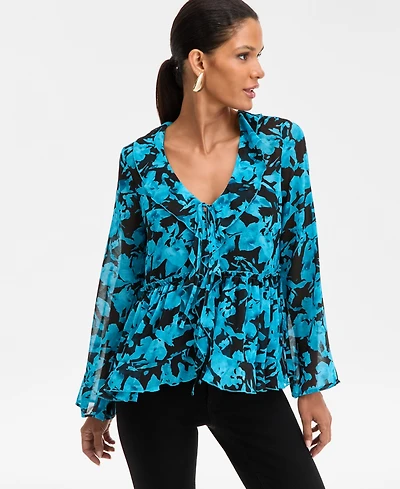 I.n.c. International Concepts Women's Printed Ruffle-Collar Top, Macy's Exclusive
