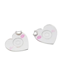Betsey Johnson Rhodium Straight Heart Cd Hoop Earrings