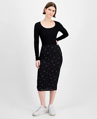 Tinseltown Juniors' Printed-Mesh Midi Skirt