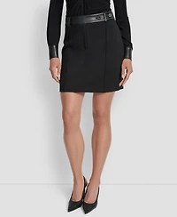 Dkny Women's Seamed Faux-Leather Trimmed Skirt