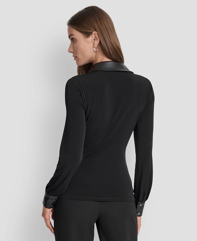 Dkny Women's Twist-Front Contrast-Trim Top