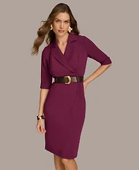Donna Karan New York Women's Belted Knee-length V-neck Jacket Dress