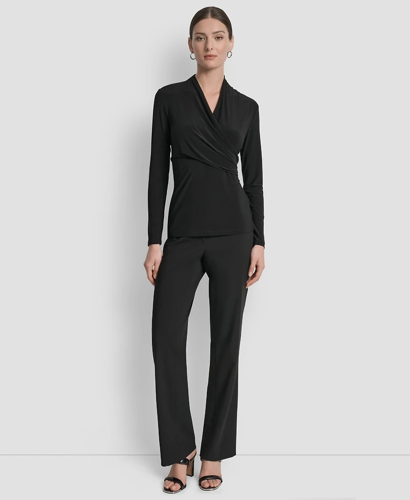 Dkny Women's Matte Jersey Faux Wrap Top, Regular & Petite