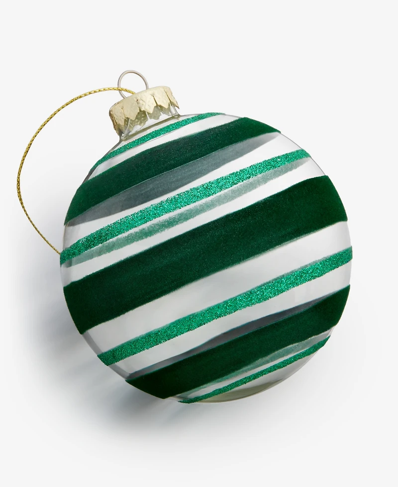 Holiday Lane Enchanted Emerald Glass Striped Ball Ornament, Macy's Exclusive