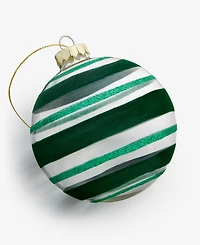 Holiday Lane Enchanted Emerald Glass Striped Ball Ornament, Macy's Exclusive