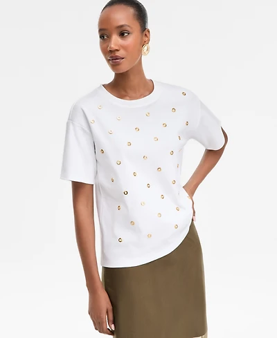 I.n.c. International Concepts Women's Short-Sleeve Grommet Top, Macy's Exclusive
